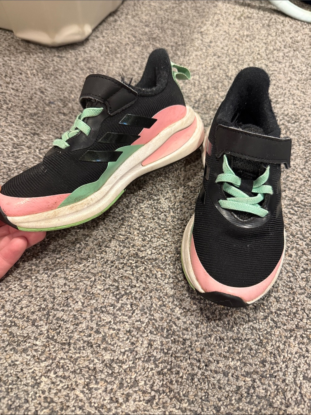 adidas Kids Black Sneakers with Pink and Mint Accents